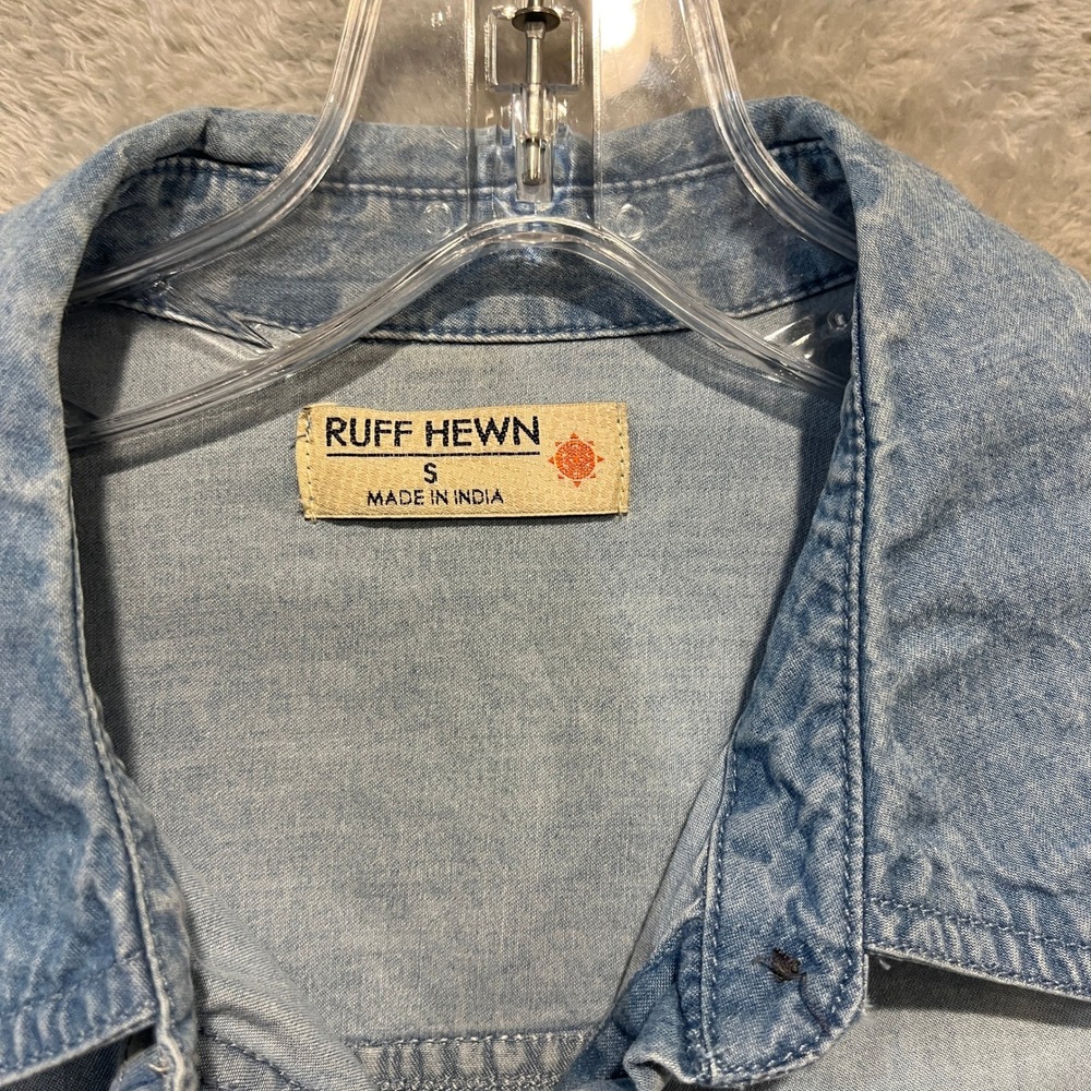 Ruff Hewn Denim Button Up Shirt Womens S Blue Floral Embroidered Long Sleeve - Picture 4 of 8